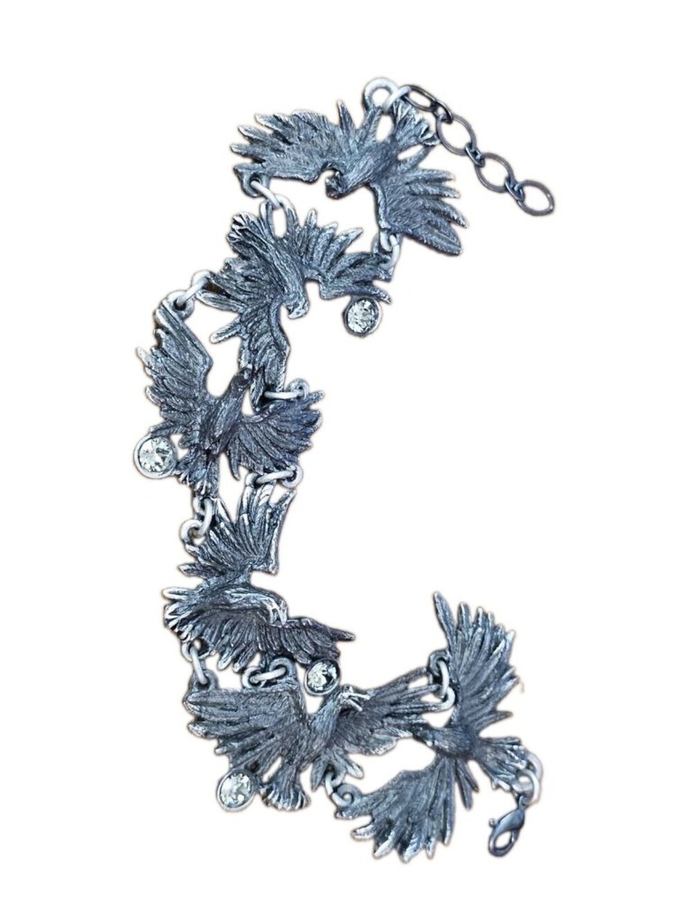 Alchemy Gothic Flocking Ravens Bracelet featuring six linked pewter birds Cryst